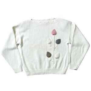 Vintage Cos Cob Granny Sweater Floral White Knitted Medium